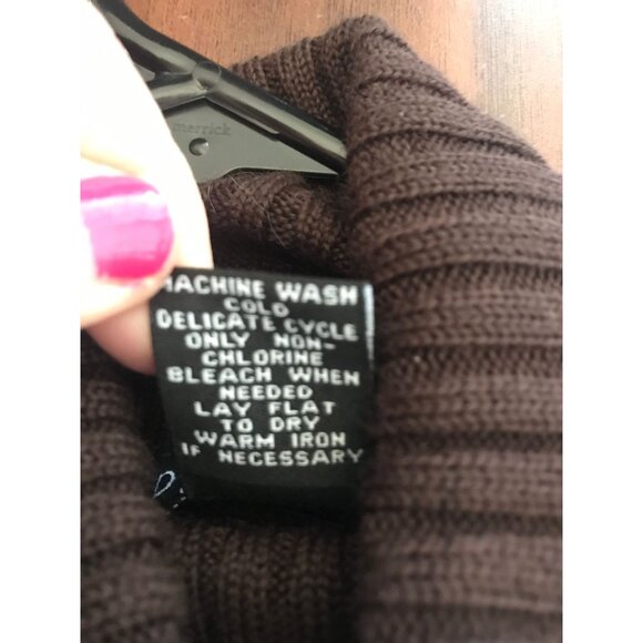 Vtg 2 Piece Paraphrase Maxi Brown Turtle Neck Dress With Faux Leather Vest M - Picture 5 of 10